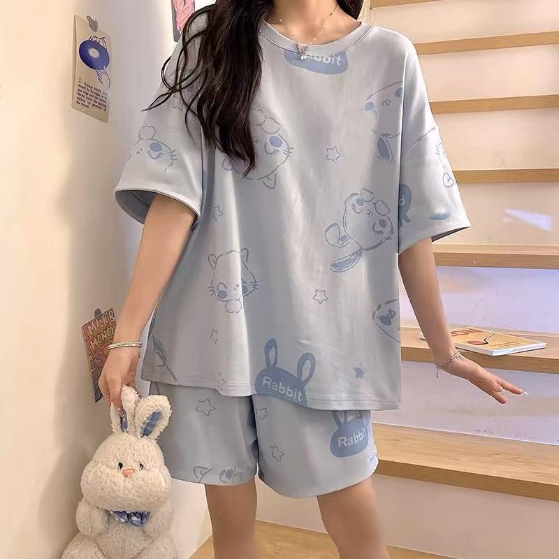 Women's Plus Size Summer Cartoon Pajama Set - Cute Donald Duck Short Sleeve Homewear