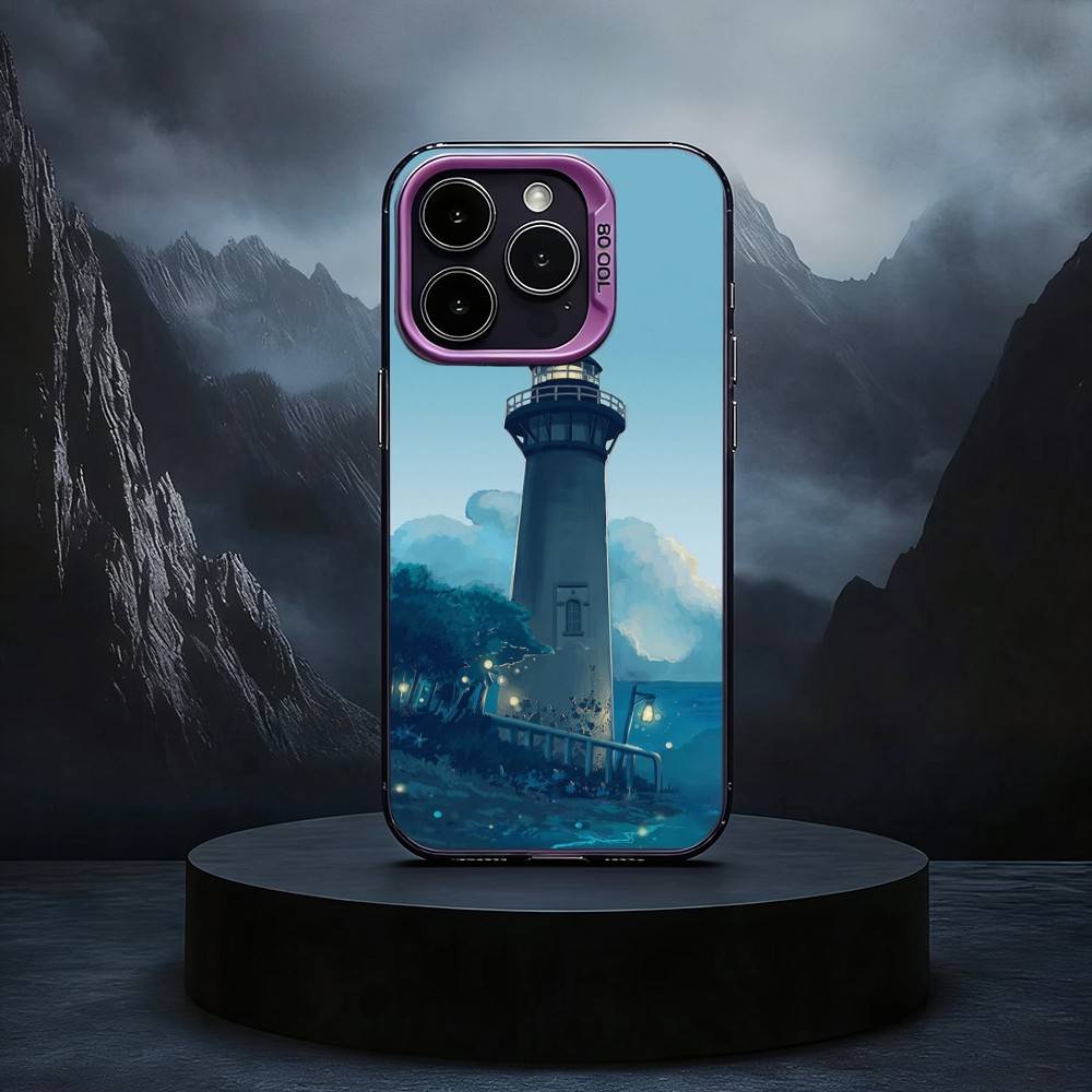 

Cartoon Art Lighthouse Black Candy silver phone case Phone Case For iPhone17,16,15,14,13,12,11 Plus,Pro Max iPhone16