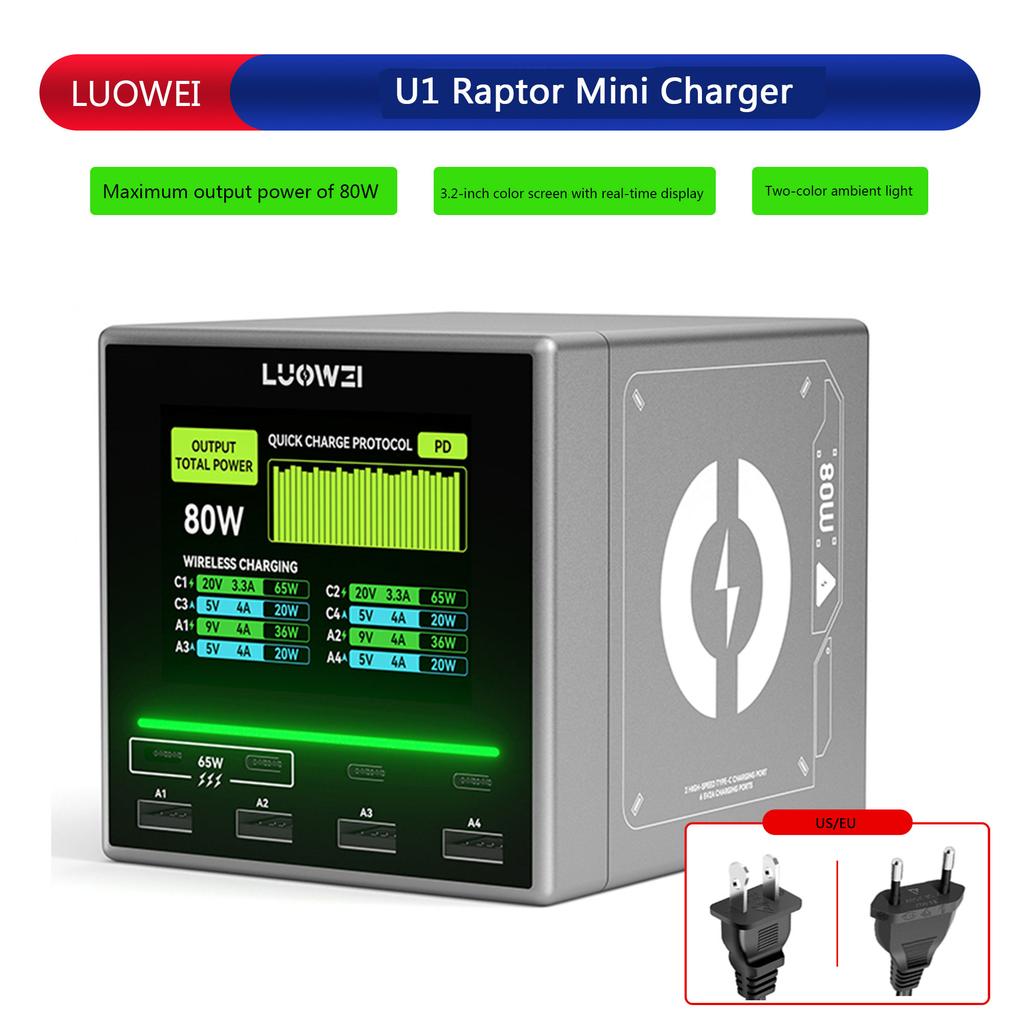 Luowei LW-U1 140W Raptor Desktop Charging Station 15W Wireless Fast Charging for Phone Watch PC Multi Port USB Charger
