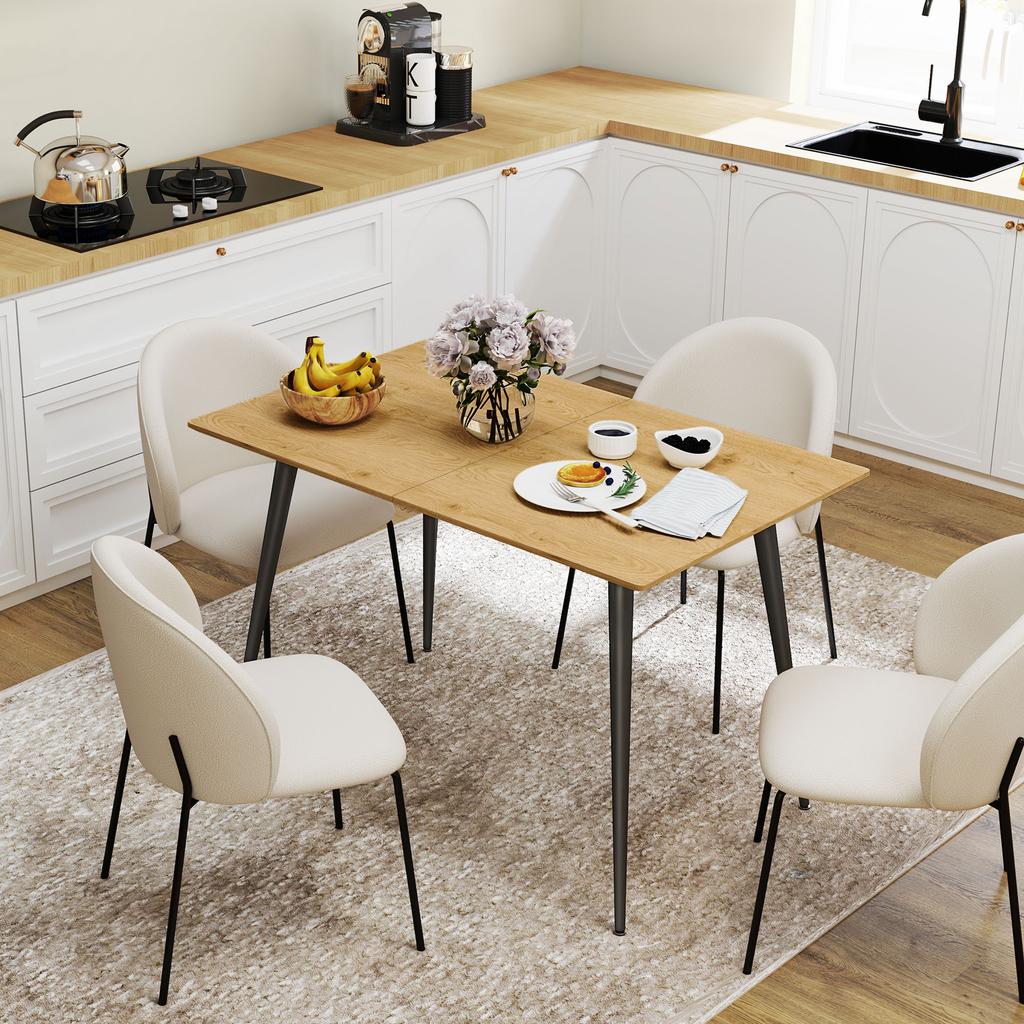 Extendable Dining Table, Expandable Table for 6-8 People, Kitchen Table with Solid Steel Legs