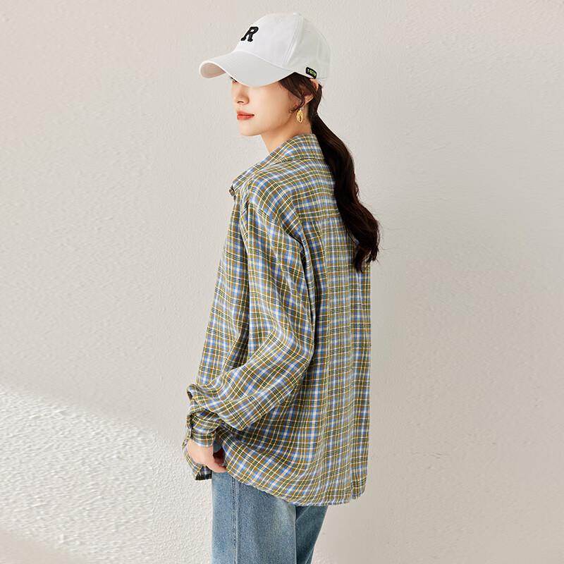Women's Retro Green Plaid Long Sleeve Shirt