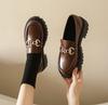 2024 Women Spring New Black Platform Flats Shoes Women Loafers Slip on Boat Shoes Metal Designer Casual Leather Oxfords