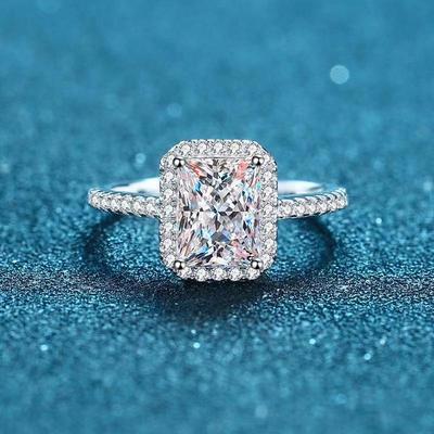 Bague pour femme en argent sterling avec moissanite 1 ou 2 carats design cube de sucre