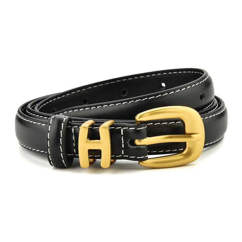 

Винтажный элегантный женский однотонный ПУ ремень Y2k пряжка металлическая готическая эллиптическая сплавная игольчатая пряжка пояс для джинсов брюк чёрный