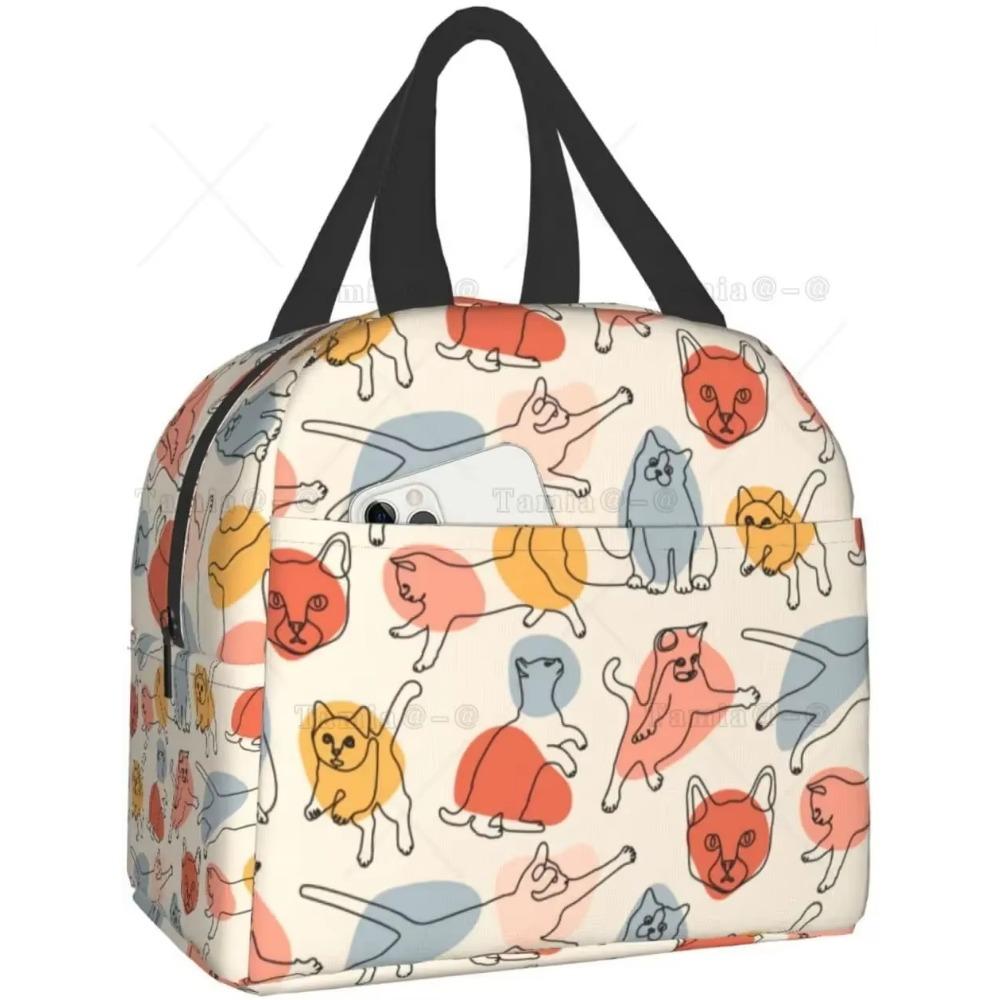 Cat Insulated Lunch Bag Reusable Cooler Thermal Tote Bag with Front Pocket for Women Men Travel Work Hiking Picnic Lunch Box