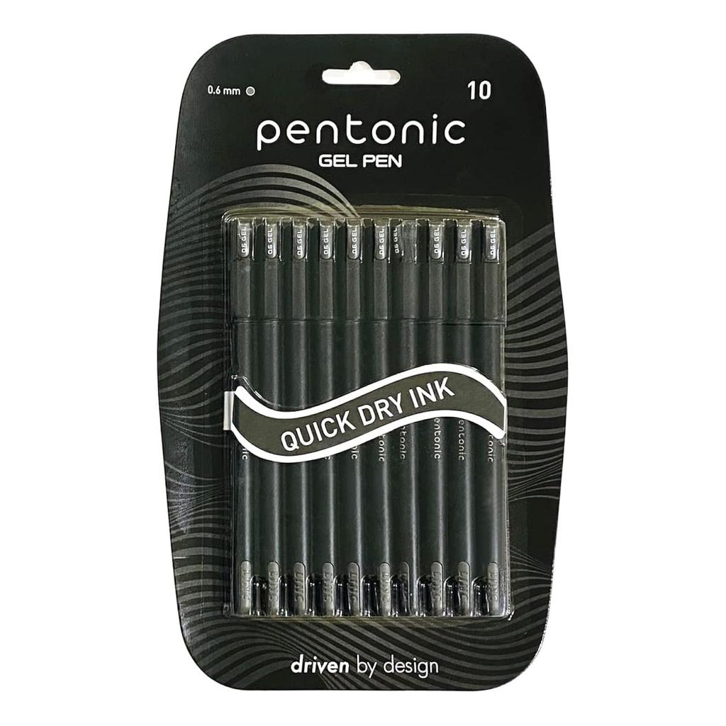 Pentonic 0.6 mm Black Gel Pen Pack of 1 X 10pcs | Smooth Writing for Office, School & Home Use