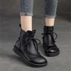 Johnature Flat Bottom Plush Warm Cotton Boots Solid Color Retro Genuine Leather Women's Short Boots