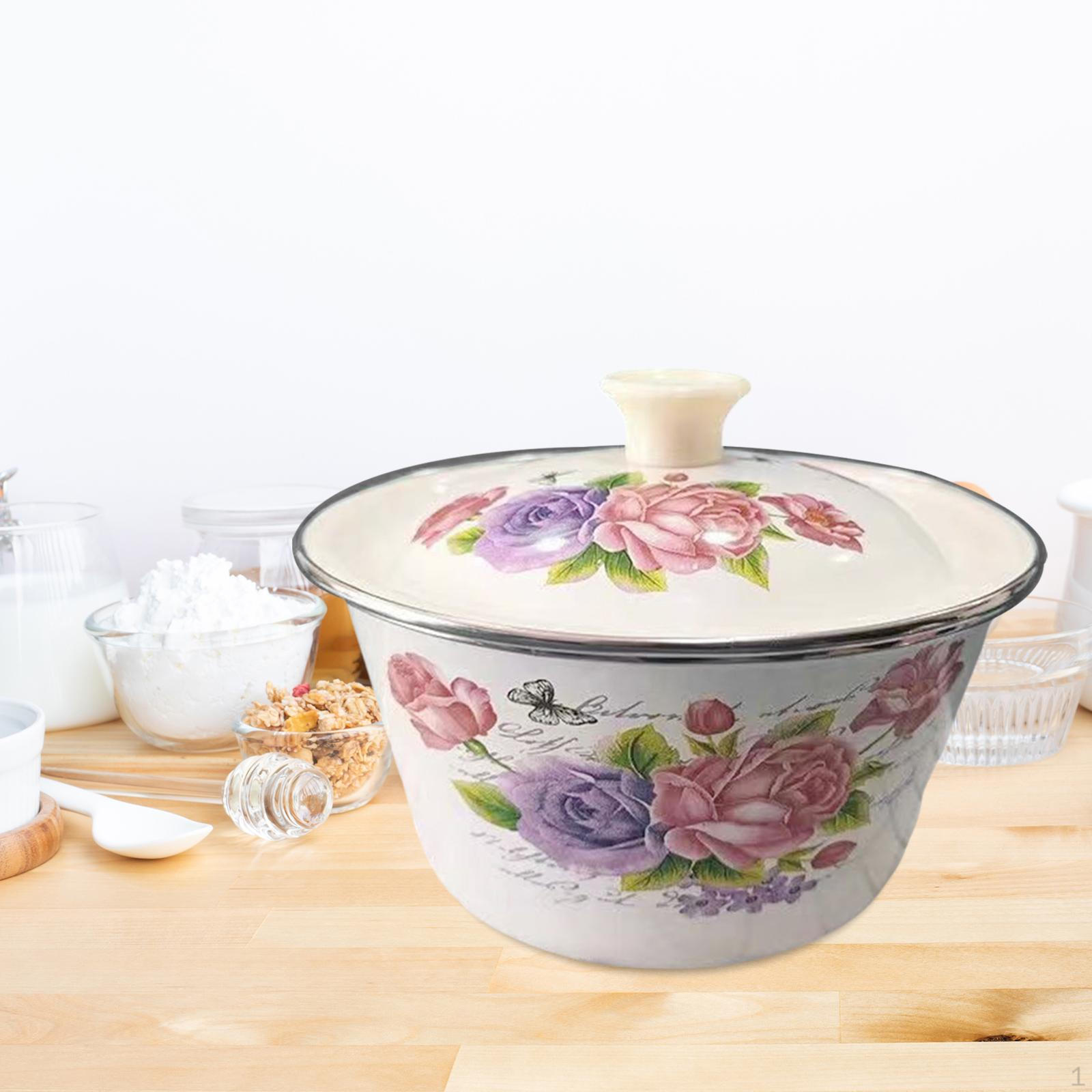 Эмалированная миска-контейнер для смешивания Эмалированная посуда Круглая Для кухни Винтажный дизайн Цветочный узор 3L