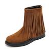 Fashion Ladies Casual Vintage Solid Color Fringe Booties Comfortable Platform Mid Cylinder Round Head Zip Ankle Boots Women Black Brown