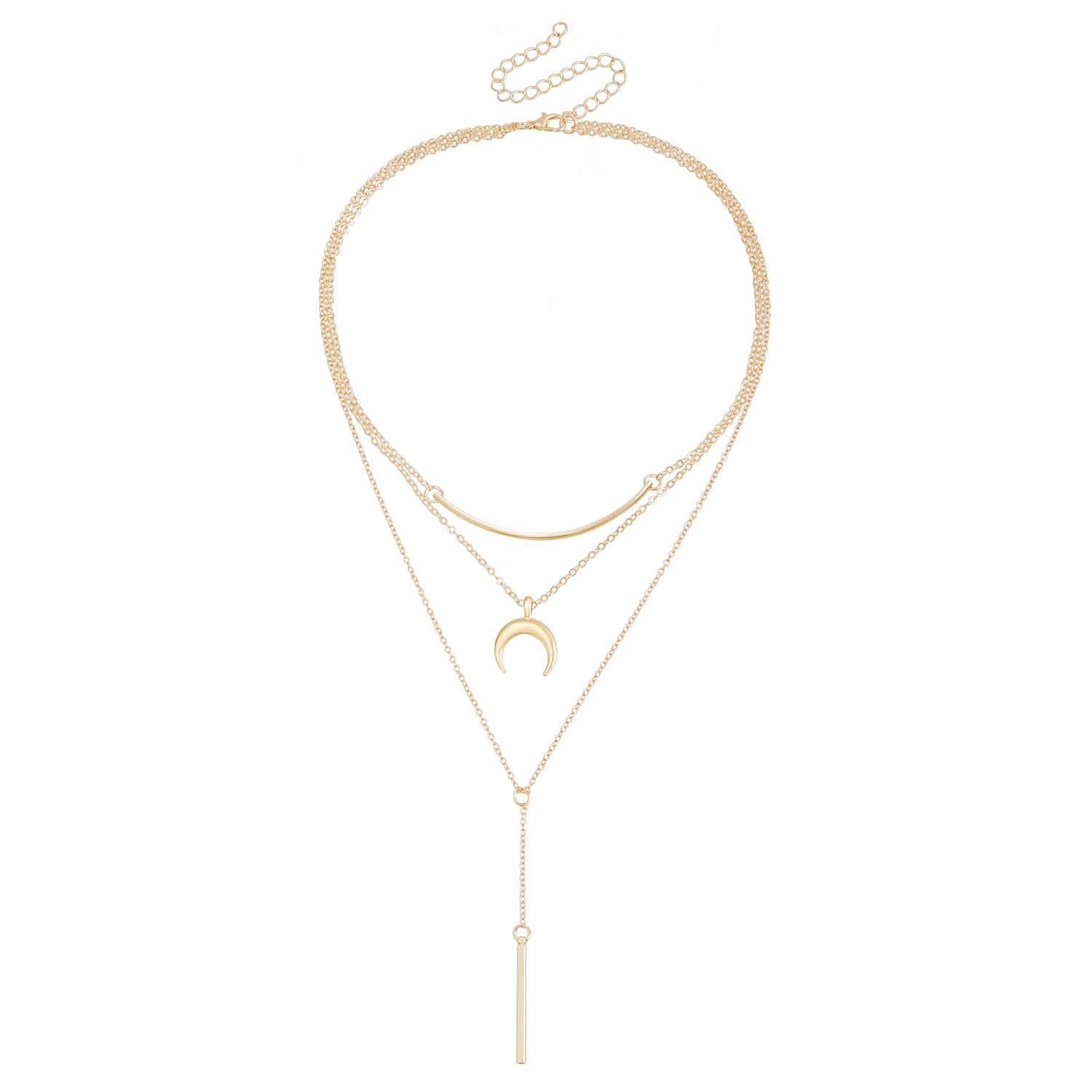 

European and American jewelry ins retro style design collarbone chain gold-plated crescent pendant adjustable chain length necklace women золотой