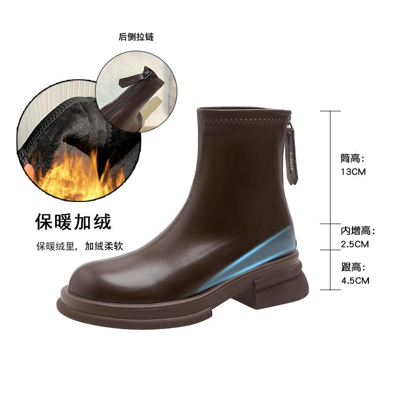 2024 New Fashion Round Toe Women’s Platform Leather Booties Lace-up Booties Outdoor Casual Daily hot Boots Botas Mujer