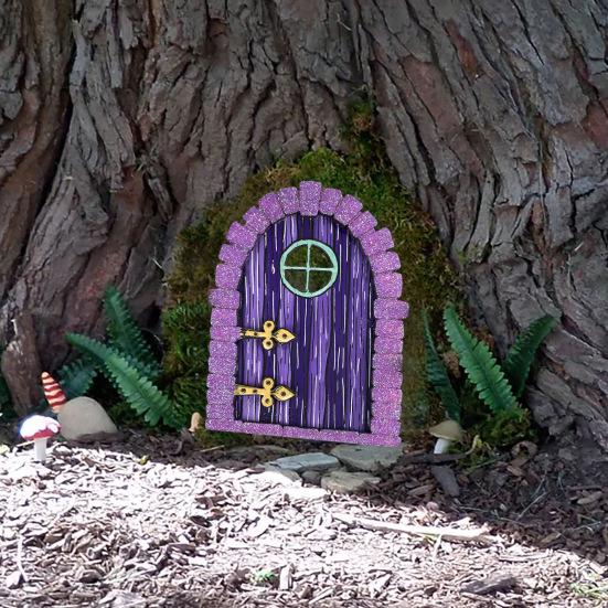 Garden Tree Fairy Door Decoration Outdoor Miniature Wooden Elf Door Ornament Fairytale World Tiny House Door Figurine Statue Sculpture Fairy