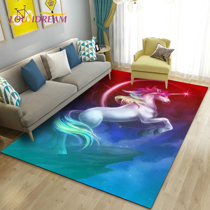 3D Cartoon Leuke Eenhoorn Gebied Tapijt, Tapijt Tapijt voor Woonkamer Slaapkamer Bank Deurmat Keuken Decoratie, Kind Speel Antislip Vloermat
