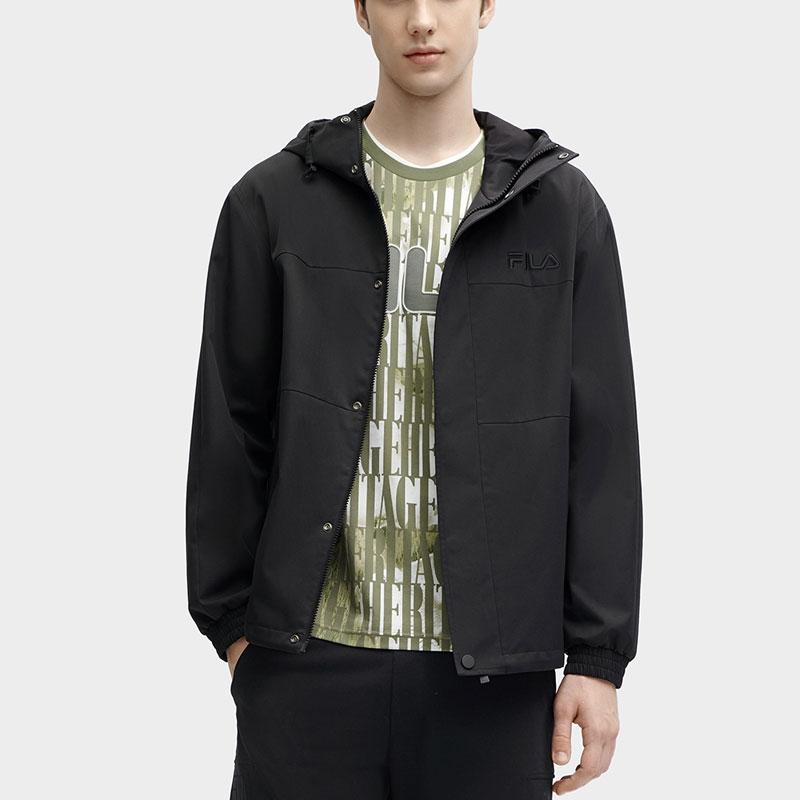 FILA Solid Color Hooded Woven Casual Jacket Men Jackets Black F11M418706F-BK