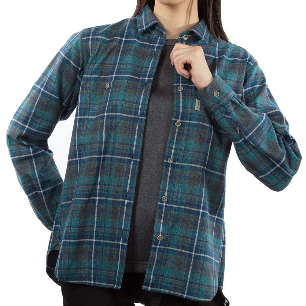 Foxfire Women's TS Melange Check Shirt, Blue, Size S (Japan Size Small), High-Performance Outdoor Shirt, Moisture-Wicking and Quick-Drying