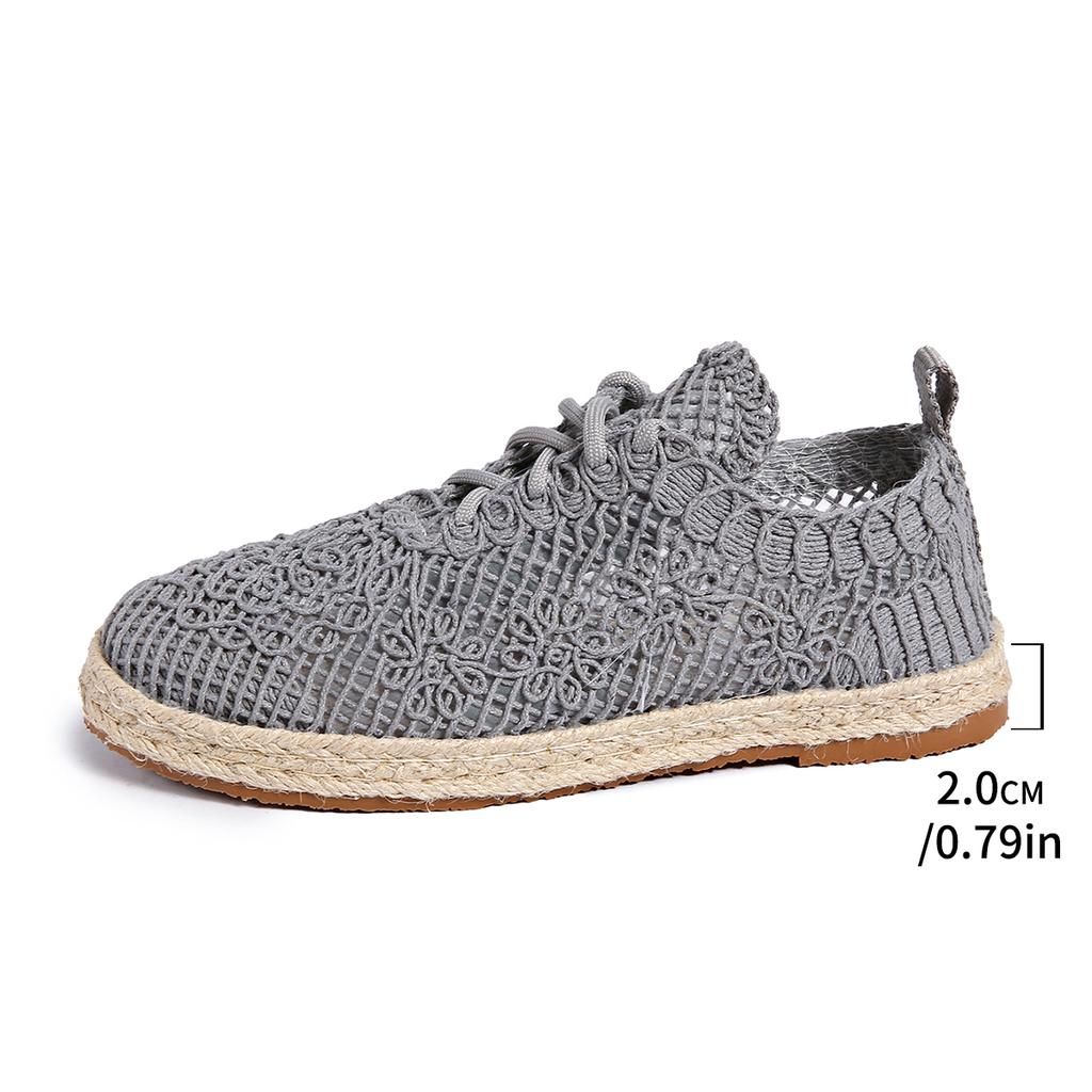 Fashion Single Shoes Autumn New Round Toe Mesh Breathable Front Lace-Up Soft Sole Non-Slip Flats
