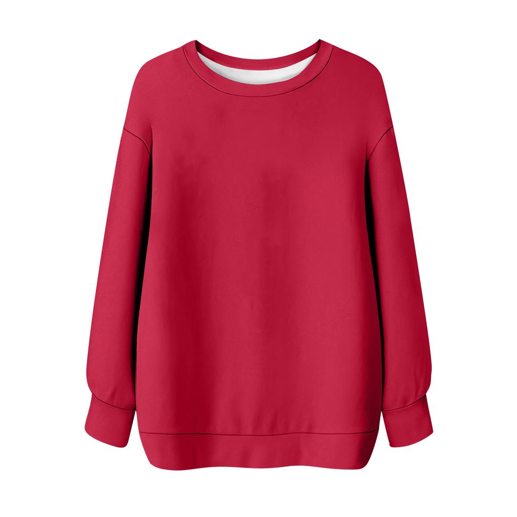 Women's Solid Color Round Neck Long Sleeved T-shirt Sweatshirt Top