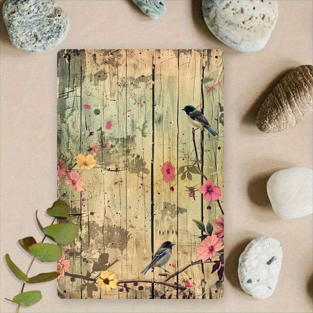 

Vintage Metal Tin Sign Blue Bird Flower Wall Decor for Cafe Home