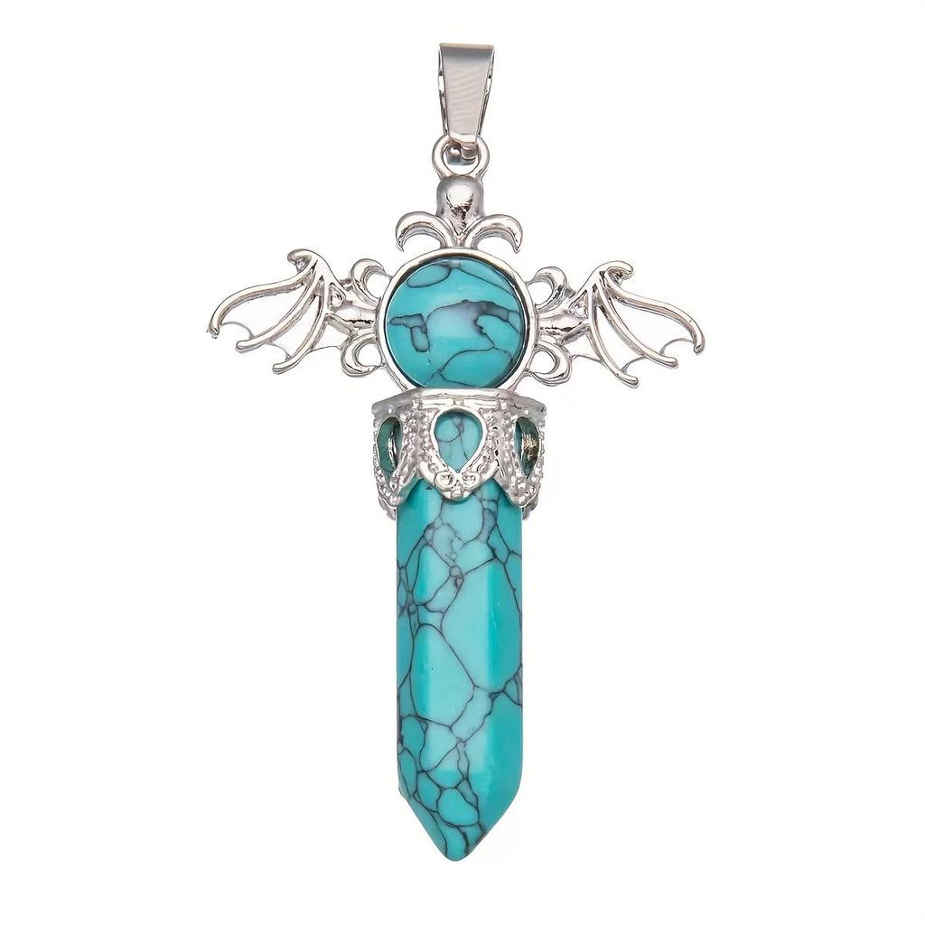 European & American Amethyst Rose Quartz Angel Wings Hexagonal Pendant Jewelry