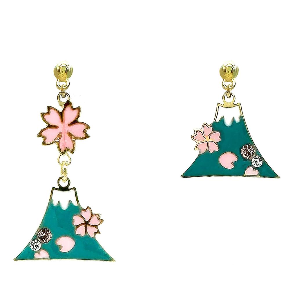 Shop Cherry Japanese Metal Light Made In Japan Acc26 E Fuji Sakura G [Jewelry M] Women's Earrings, Non-hole, Resin, Mt. Fuji, Blossoms, Pattern,