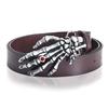 [Laquest] Large Skull Hand Buckle Leather Belt for Men - Skull Metal Buckle, Punk Rock Biker Style (2. Brown)