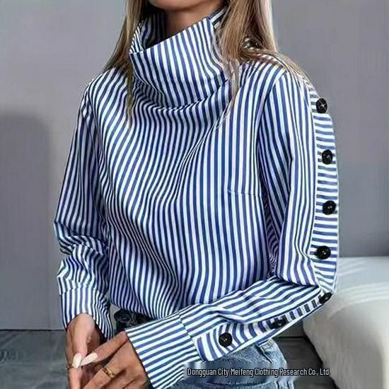 

2026 Spring/Summer Women s Short-Sleeve Stand-Up Collar Button Casual Top 2XL небесно-голубой