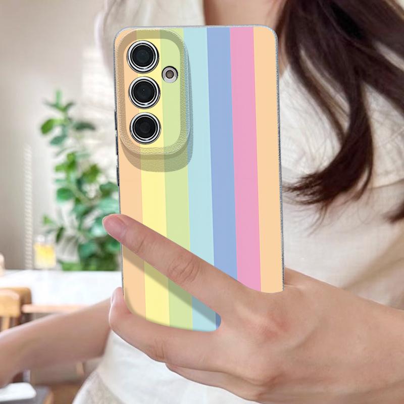Floral Stripe Pattern Case For Samsung A57 A37 A17 A56 A36 A16 A55 A35 A15 A54 5G S21 FE S22 S23 S24 Plus S25 S26 Ultra Leather Texture Silicone Cover