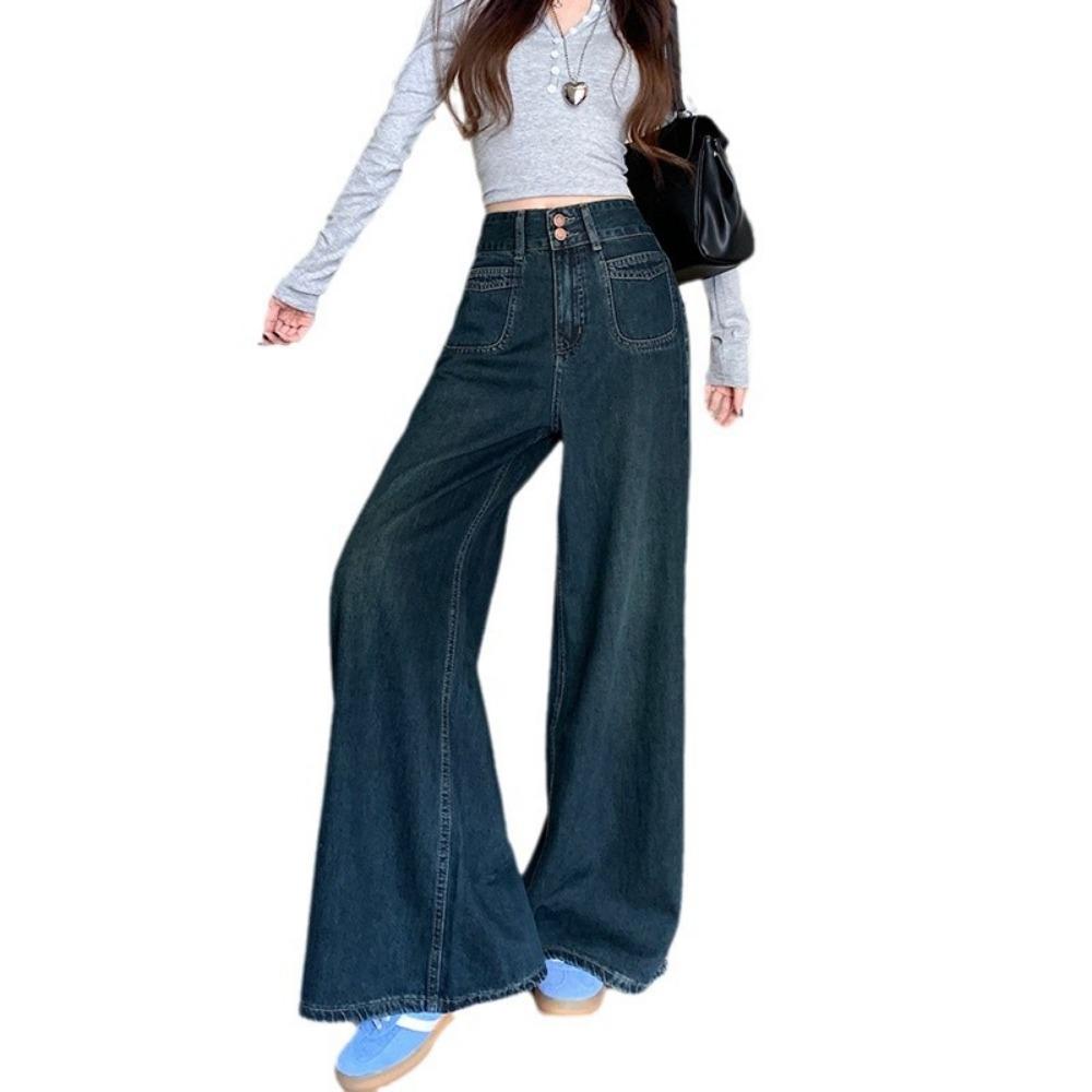 Street Personality Wide-leg Jeans Women's Spring and Autumn New Versatile High-waisted Loose Drape Floor Jeans