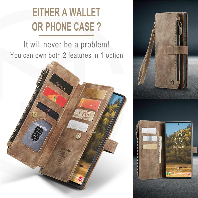 CaseMe Flip Leather Phone Case For Samsung Galaxy S26 Ultra S25 Edge S24 FE S23 S22 S21 S20 Plus S10 Note 20 Ultra Zipper Wallet Card Bag Cover Coque