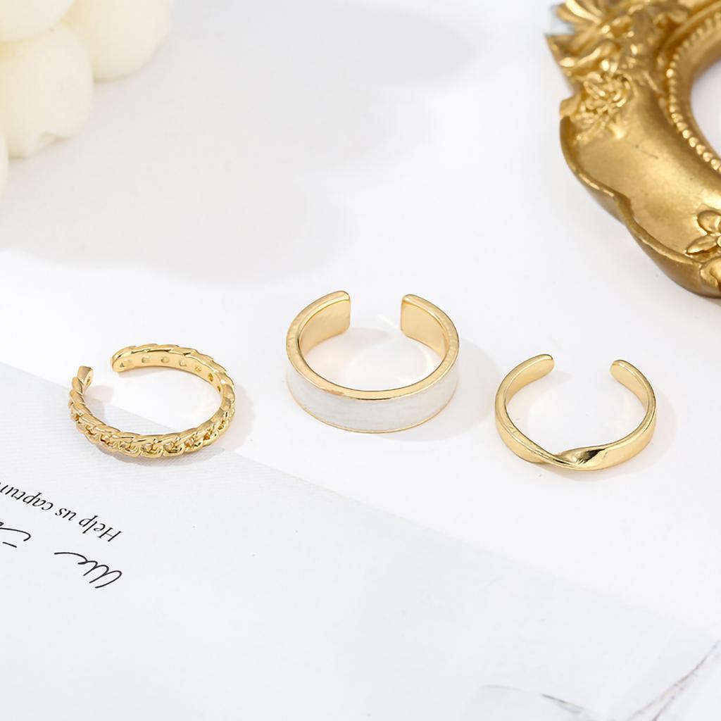 3 Pcs Finger Ring Women S Fashion Personality Trend Adjustable Open Rings Daily Matching Decorations Gold One Size