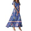 Vestidos casuales de verano para mujer, con estampados de colores y cuello en V y manga corta