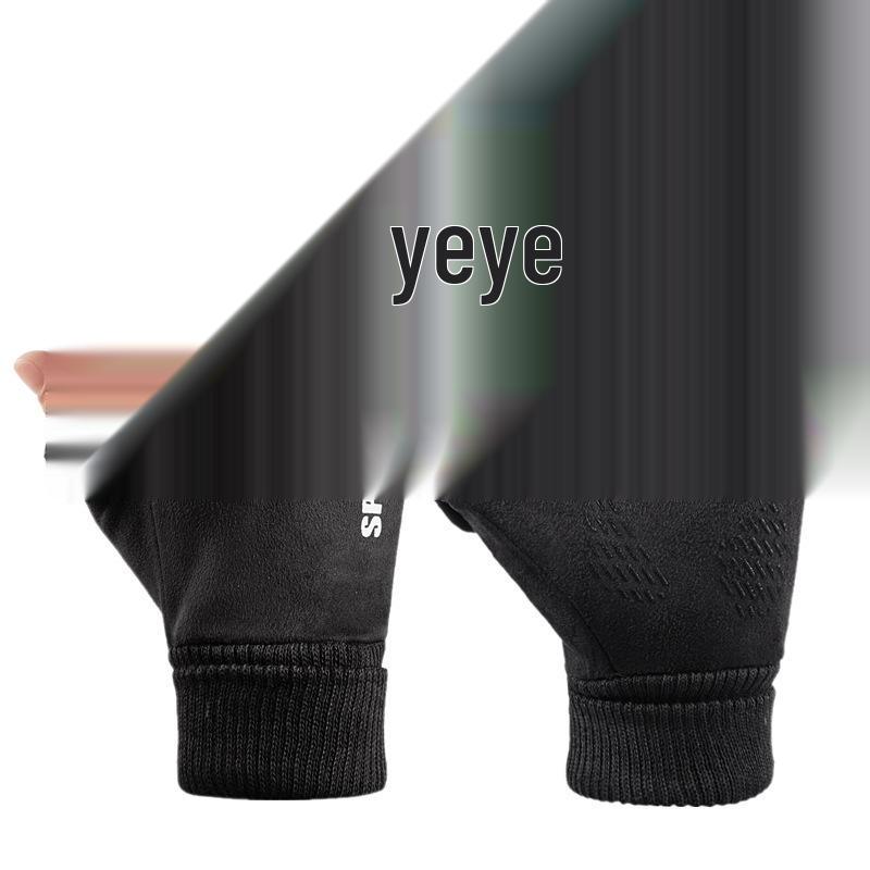 Men's Windproof Fleece-Lined Touchscreen Fingerless Gloves for Winter Cycling and Driving