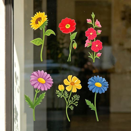 8 Sheets Spring Window Clings Butterfly Flower Hummingbird Window Decals to Prevent Bird Strikes Reusable Static Sticker for Glass Windows
