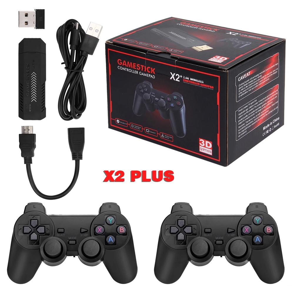 X2 PLUS 4K Retro Gaming TV Stick Console 2.4G Double Wireless Controller 64GB Storage Supports 30000 PSP PS1 GBC Arcade