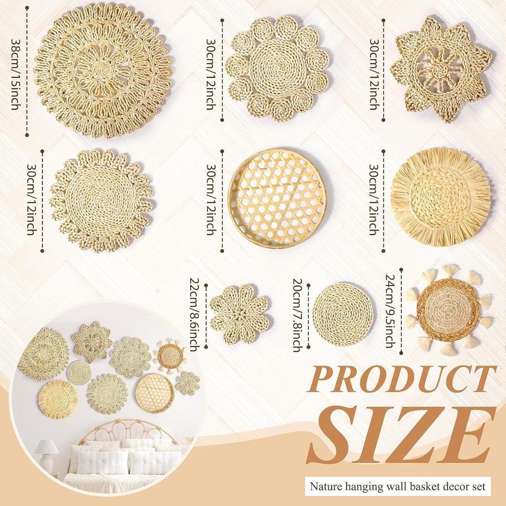 Bohemian Woven Wall Basket Set - Handwoven Hanging Decor for Living Room or Entrance