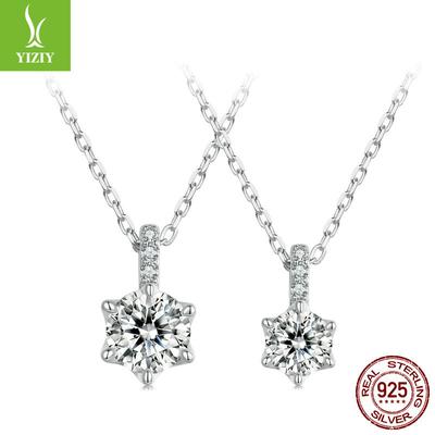 Einfache klassische ein Karat Mozzarella Diamant Halskette mit sechs Krappen für Damen, elegante und glänzende S925 Silber Schlüsselbeinkette