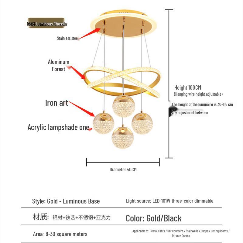 Modern Minimalist Gold 4-Sphere LED Pendant Light