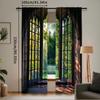 2Pcs French Window Landscape Glass Curtains Natural Green Scenery Outside The Window For Bedroom Bathroom Living Room Dining