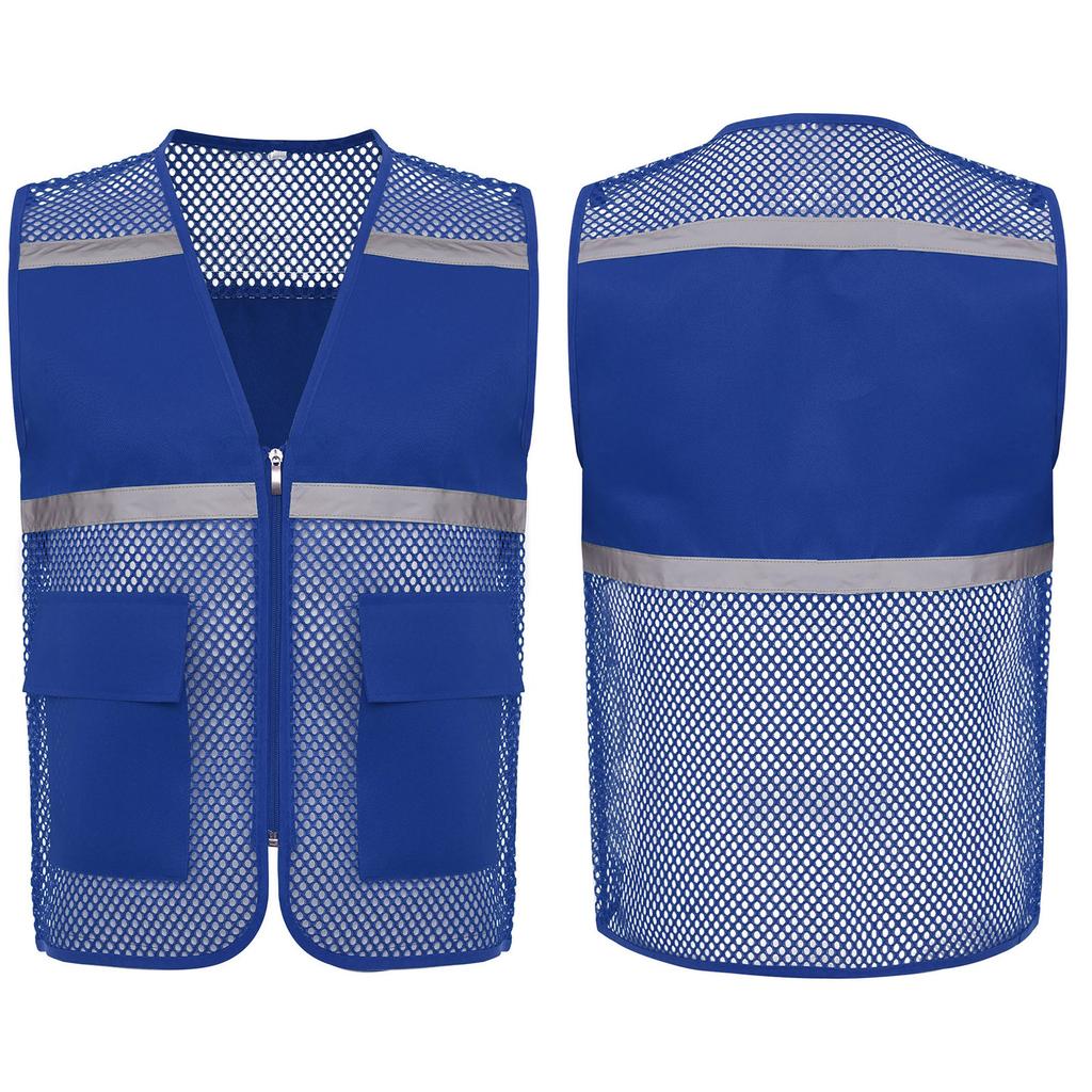 Gilet di Sicurezza ad Alta Visibilità da Uomo, Abbigliamento da Lavoro Riflettente, Tessuto a Rete Traspirante con Zip e Tasche, per Cantiere, Lavoro Notturno