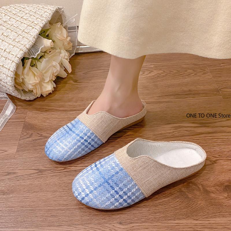 

Полутапочки для женщин, чтобы носить новые летние универсальные тканые дышащие сандалии Baotou Lazy на плоской подошве Tenis Feminino 35 синий