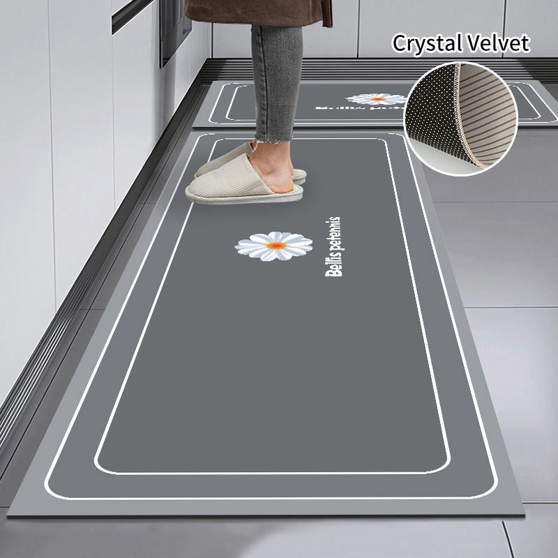 Classic Kitchen Mat Foot Mat Non-slip Kitchen Rug Crystal Velvet Long Carpet Soft Washable Bathroom Rug Kitchen Accessorie Tapis
