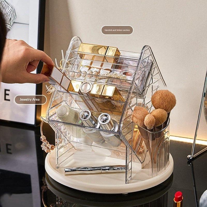 1Pcs Rotating Cosmetics Organizer Box Desktop Lipstick Makeup Storage Box Large Capacity Jewelry Makeup Brush Skincare Holder