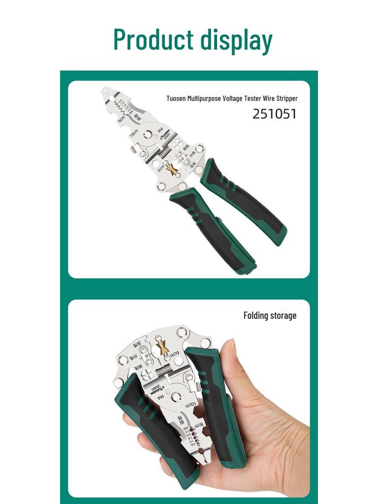Tuosen Electrician's Multifunctional Cable and Wire Stripper Pliers with Voltage Tester