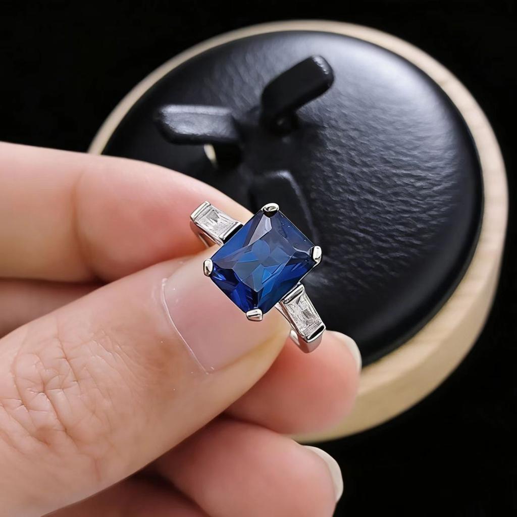 Handicraft Imitation 8 * 10 Rectangular Ruby Ring Light Luxury High-End Square Colored Treasure Ring Jewelry