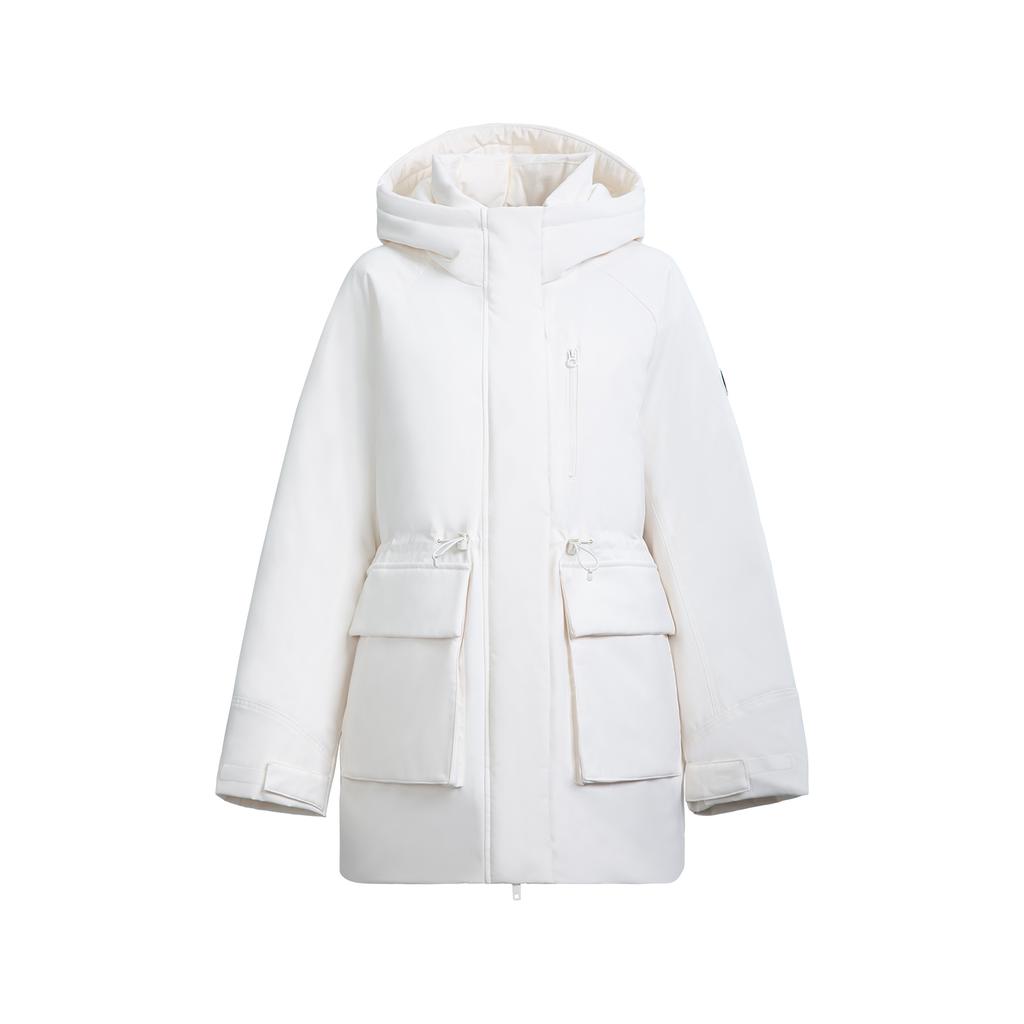 Li-Ning Warm Solid Color Hooded Casual Versatile Mid-Length Down Jacket Women outerwear AYMV296-4