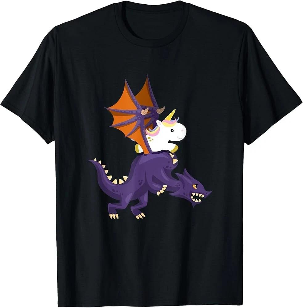 Funny Unicorn Riding Dragon T-Shirt – Mythical Fantasy Creature Gift Tee XL