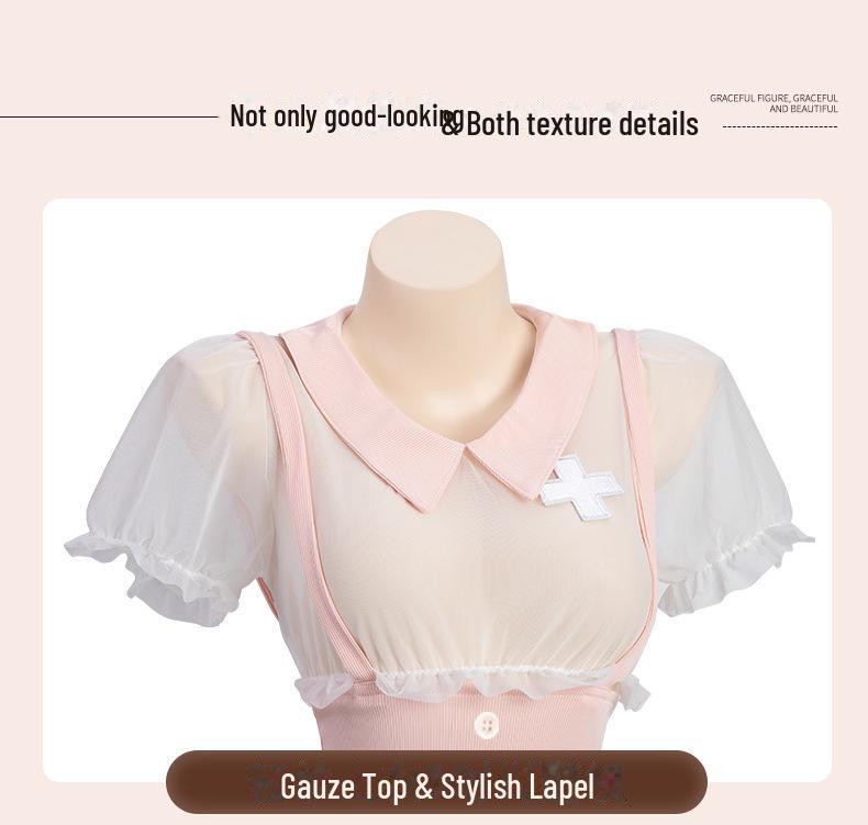 Manyan Sexy Lingerie: Sheer Soft Yarn Split Skirt & Cute Nurse Uniform Set 9040