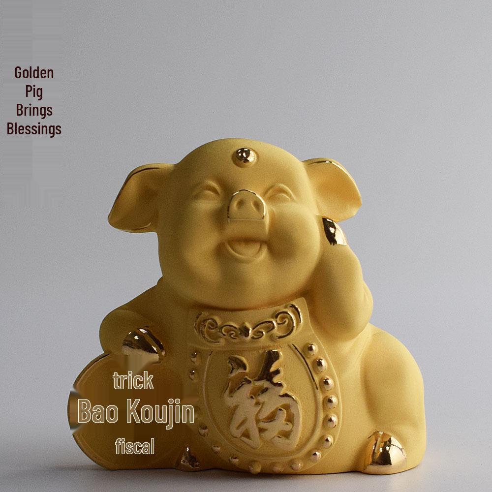 Golden Velour Pig Ornament - Wealth-Attracting Home Decor Gift H035