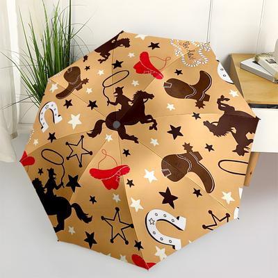 1pc Western Cowboy Theme Pattern Umbrella with Plastic Handle,Suitable for All Seasons UmbrellaPT547