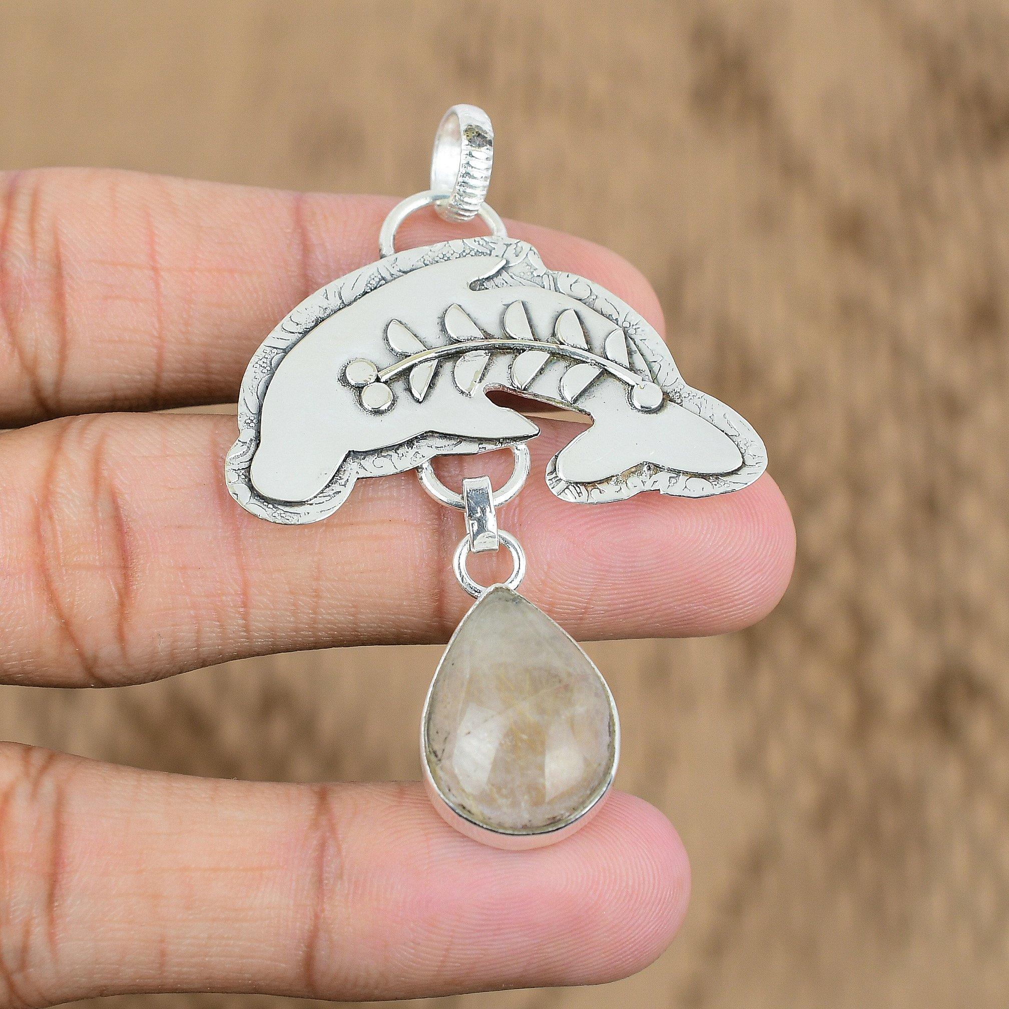 

Natural Golden Rutile Gemstone 925 Sterling Silver Pendant Fish For Girls